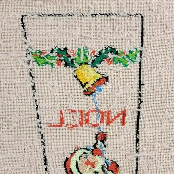 VTG Completed Needlepoint Christmas Stocking Kit Pink Wool Noel Santa Holiday